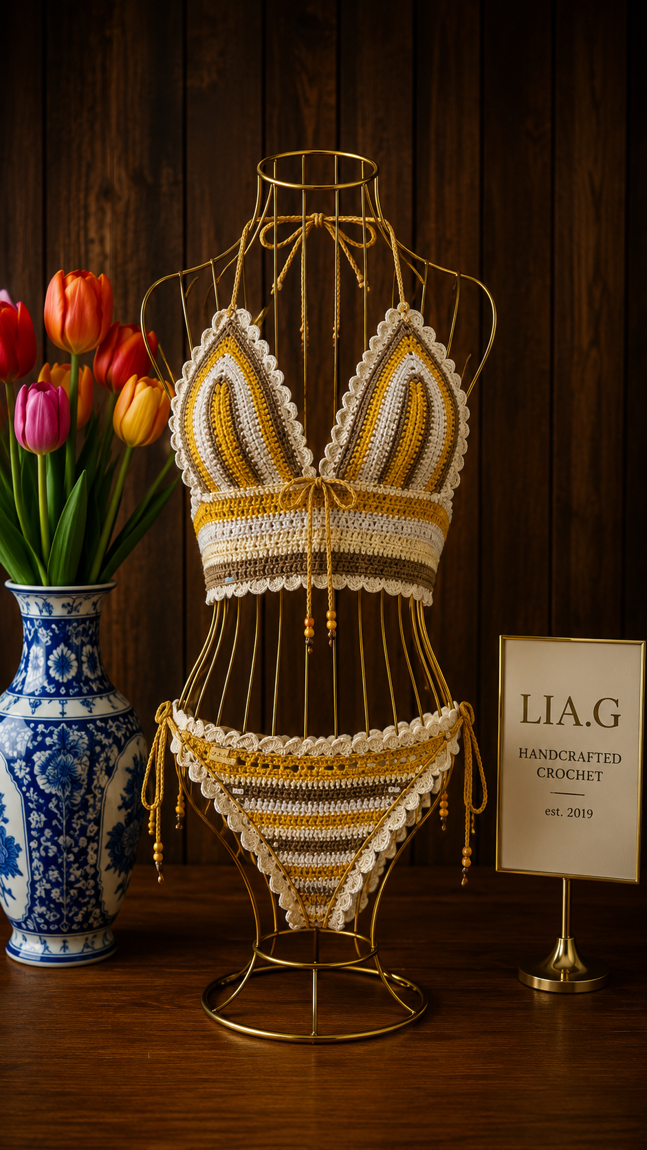 Bikini Sahara crochet artesanal en tonos dorados y ocre – LIA.G
