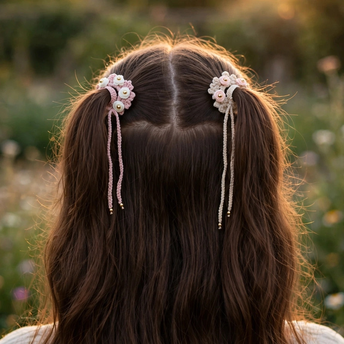 Pack coleteros crochet Blossom en cabello dos coletas - LIA.G